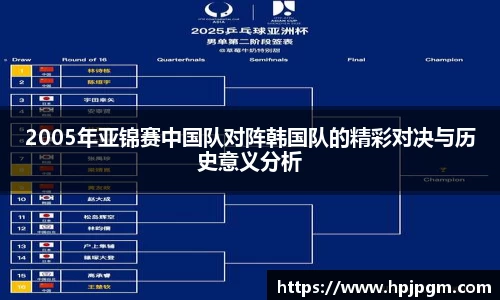 2005年亚锦赛中国队对阵韩国队的精彩对决与历史意义分析